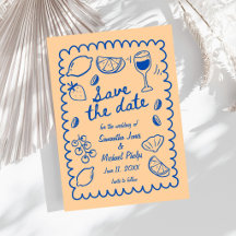 Feestelijke Blauwe Kust Bruiloft Save the Date