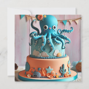 FEestelijke BLAUWE OCTOPUS-THEMAJUBILEUMTAART Kaart
