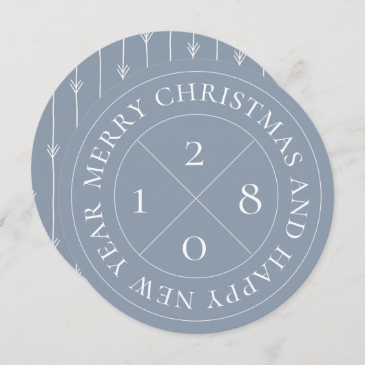 Feestelijke Blauwe Vakantie Stempel Platte Ronde K Feestdagenkaart (Voorkant / Achterkant)