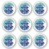 Feestelijke Blauwe Versierde Kerstboom Sticker Set (Voorkant)