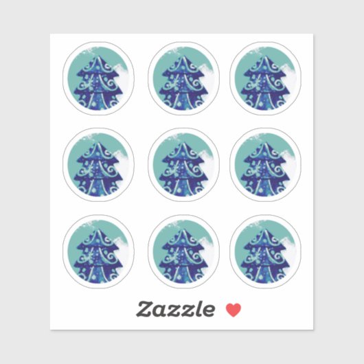 Feestelijke Blauwe Versierde Kerstboom Sticker Set (Vel)