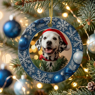 Feestelijke blauwe zilveren sneeuwvlok Aangepaste  Keramisch Ornament