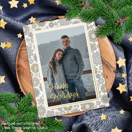 Feestelijke Bloemen Mandala Sneeuwvlokken Patroon Folie Feestdagen Briefkaart