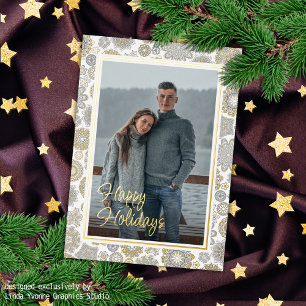 Feestelijke Bloemen Mandala Sneeuwvlokken Patroon  Folie Feestdagenkaart