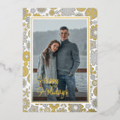 Feestelijke Bloemen Mandala Sneeuwvlokken Patroon  Folie Feestdagenkaart (Voorkant)