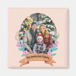 Feestelijke Bloemenkrans Christmas Baby Pink Foto Magneet