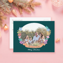 Feestelijke Bloemenkrans Donkergroen Foto Kerstmis Feestdagenkaart
