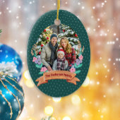 Feestelijke Bloemenkrans Kerstgroene Foto Keramisch Ornament