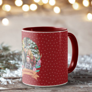 Feestelijke Bloemenkrans Rode Foto Kerstmis Mok