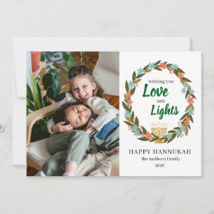 Feestelijke bloemige Hanukkah-foto vakantiekaart Feestdagenkaart