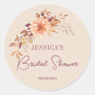Feestelijke bloemige herfst boho bruidsfeest cadea ronde sticker