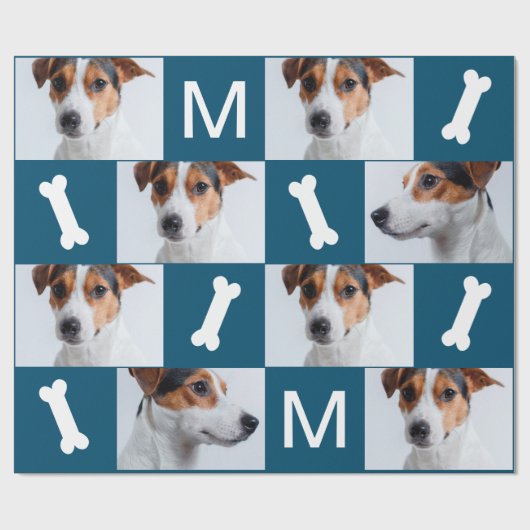 Feestelijke Blue Dog Botten Photo Collage Christma Cadeaupapier (Vlak)