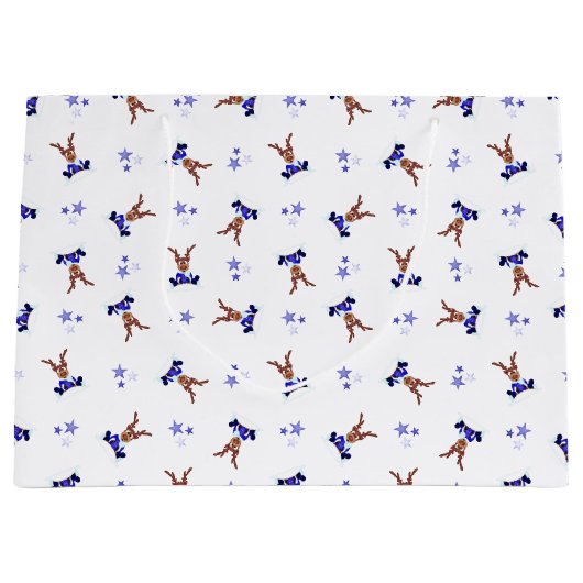 Feestelijke Blue Kasky Kerstrendier Groot Cadeauzakje (Voorkant)