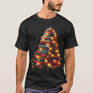 Feestelijke Boek Kerstboom met String Lights T-shirt