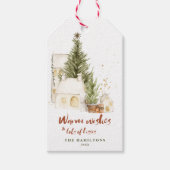 Feestelijke Boho Familie Kerst Waterverf Cadeaulabel (Voorkant)