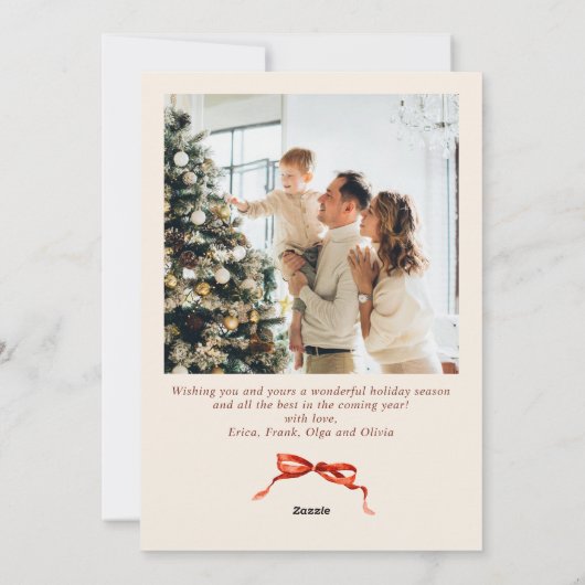 Feestelijke Boho Kerst Red Bow Ribbon 2 Foto Feestdagenkaart (Achterkant)