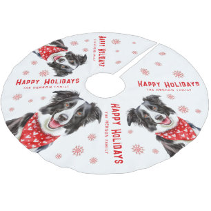 Feestelijke Border Collie Rode Hart Sjaal Kerstmis Kerstboom Rok