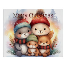 Feestelijke bosdierenfamilie vrolijk kerstfeest