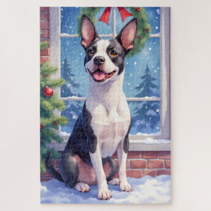 Feestelijke Boston Terrier Kerst Kunst Legpuzzel
