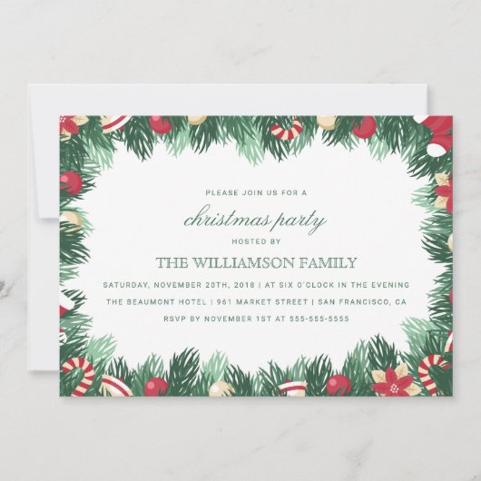 Feestelijke Botanische Rand Kerstfeest Kaart (Voorkant)