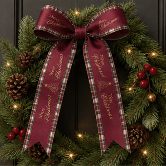 Feestelijke Bourgondische Tartan Kerstboom Familie Lint