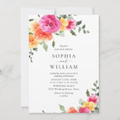 Feestelijke Bright Pink Sinaasappel Flowers Weddin Kaart (Voorkant)