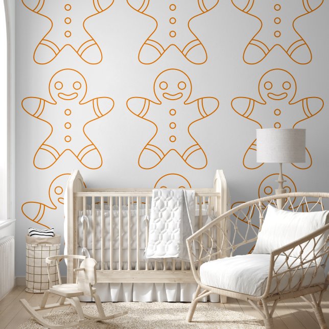 Feestelijke Bruin Wit Gingerbread Man Stick and Pe Behang (Kinderen)