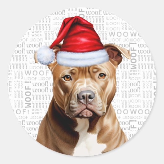 Feestelijke Bruine Pitbull Hond Woof Woord Kunst K Ronde Sticker (Voorkant)