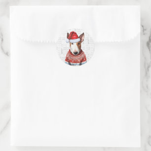 Feestelijke Bull Terrier Hond Wof Word Art Kerstmi Ronde Sticker