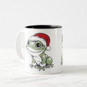 Feestelijke Bullfrog Christmas Design Tweekleurige Koffiemok (Voorkant links)