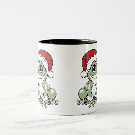 Feestelijke Bullfrog Christmas Design Tweekleurige Koffiemok (Center)