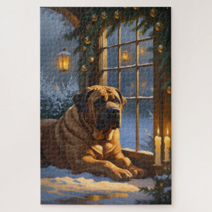 Feestelijke Bullmastiff met kerstverlichting Vakan Legpuzzel