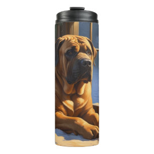 Feestelijke Bullmastiff met kerstverlichting Vakan Thermosbeker
