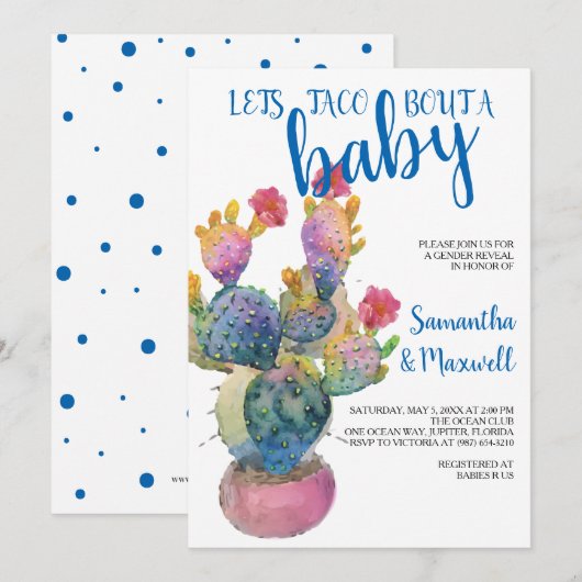 Feestelijke Cactus FIESTA BABY SHOWER Kaart (Voorkant / Achterkant)