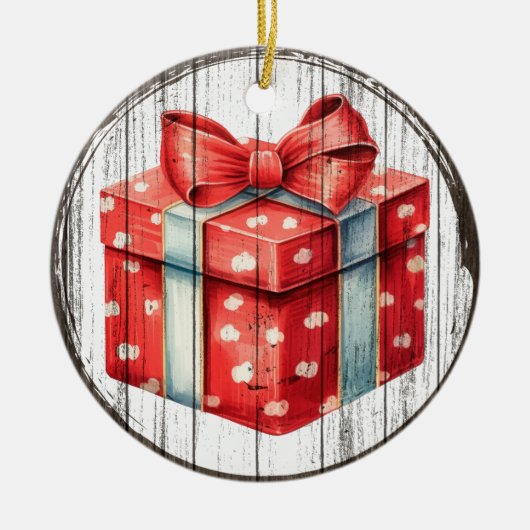 Feestelijke Cadeaudoos - Kerstversiering Keramisch Ornament (Voorkant)
