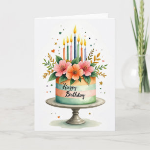 Feestelijke cake bloemkaart kaart
