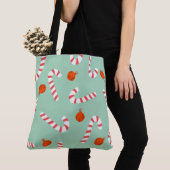 Feestelijke Candy Cane Christmas Canvas tas (Dichtbij)