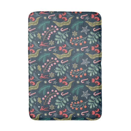 Feestelijke Candy Cane en Holly Pattern Badmat (Voorkant Verticaal)