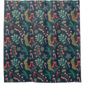 Feestelijke Candy Cane en Holly Pattern Douchegordijn (Voorkant)