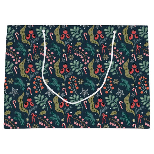 Feestelijke Candy Cane en Holly Pattern Groot Cadeauzakje (Voorkant)
