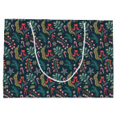 Feestelijke Candy Cane en Holly Pattern Groot Cadeauzakje (Achterkant)