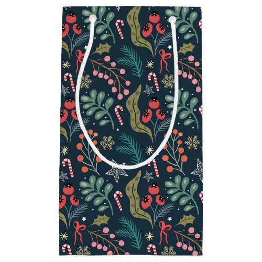 Feestelijke Candy Cane en Holly Pattern Klein Cadeauzakje (Voorkant)