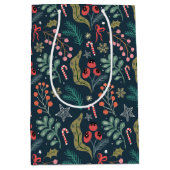 Feestelijke Candy Cane en Holly Pattern Medium Cadeauzakje (Voorkant)