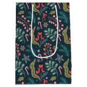 Feestelijke Candy Cane en Holly Pattern Medium Cadeauzakje (Achterkant)