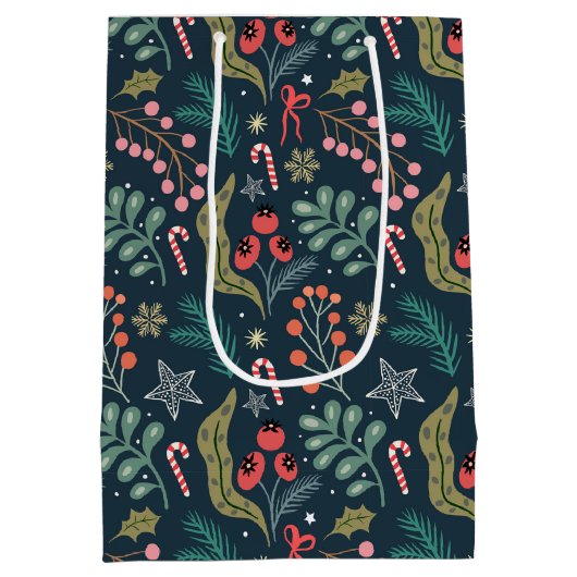 Feestelijke Candy Cane en Holly Pattern Medium Cadeauzakje (Achterkant)