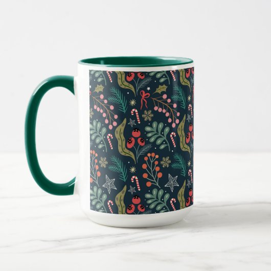 Feestelijke Candy Cane en Holly Pattern Mok (Links)