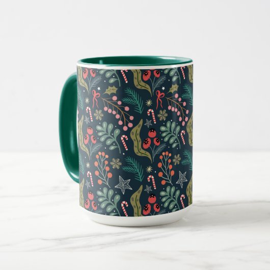 Feestelijke Candy Cane en Holly Pattern Mok (Voorkant links)