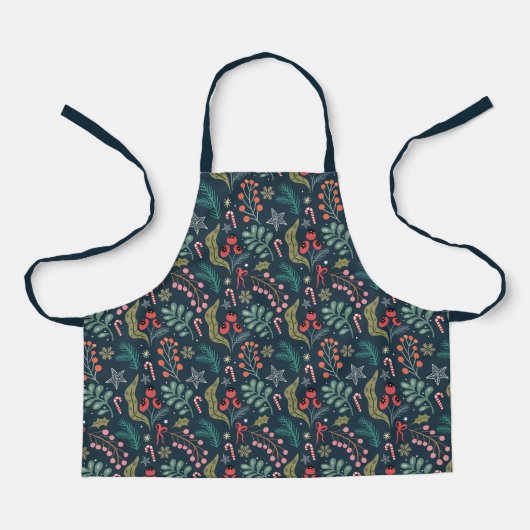 Feestelijke Candy Cane en Holly Pattern Schort (Voorkant)