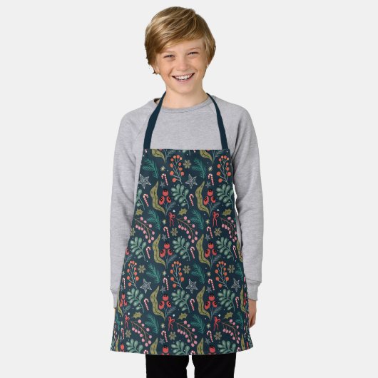 Feestelijke Candy Cane en Holly Pattern Schort (Gedragen)