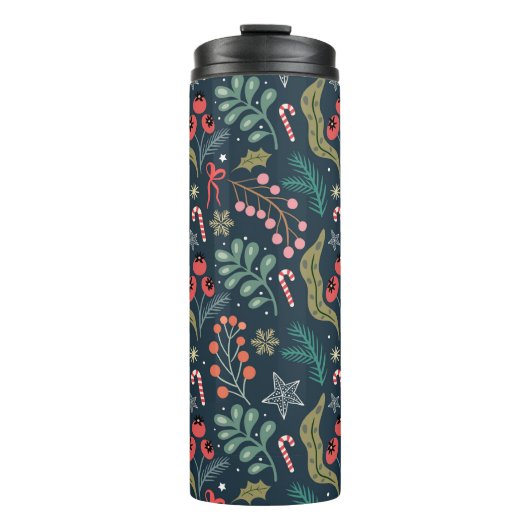 Feestelijke Candy Cane en Holly Pattern Thermosbeker (Voorkant)